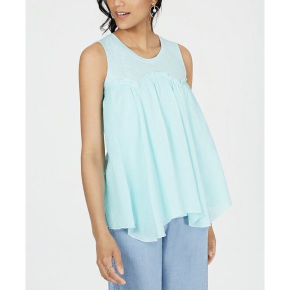 Style & Co. Womens Handkerchief Hem Pullover Blouse, Refreshing Teal, Medium - Picture 1 of 5